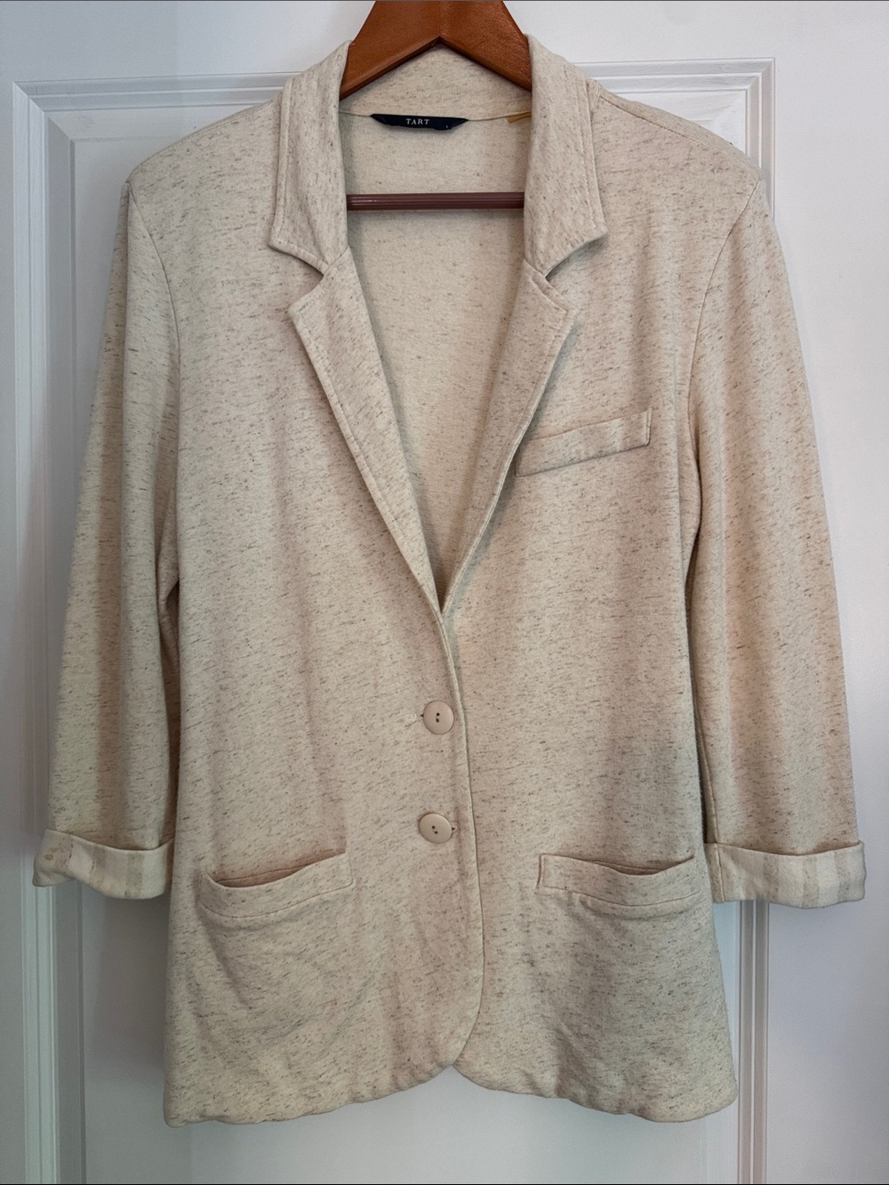 Tart Oatmeal Knit Blazer with Patch Pockets